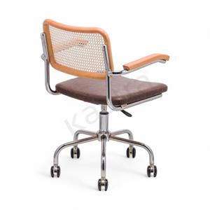 Cesca Düz Deri Minderli Kollu Çalışma Sandalyesi - Naturel