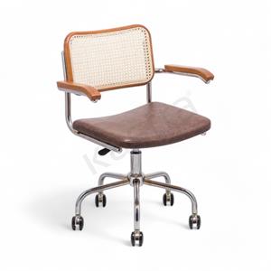 Cesca Düz Deri Minderli Kollu Çalışma Sandalyesi - Ceviz
