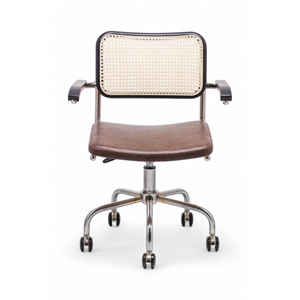 Cesca Düz Deri Kollu Çalışma Sandalyesi - Siyah