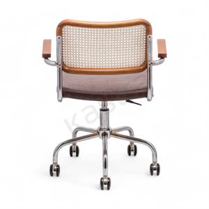 Cesca Düz Deri Minderli Kollu Çalışma Sandalyesi - Ceviz