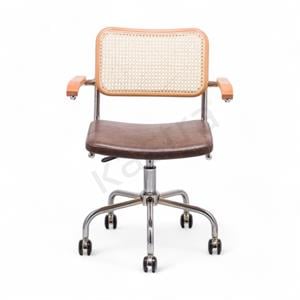 Cesca Düz Deri Minderli Kollu Çalışma Sandalyesi - Naturel