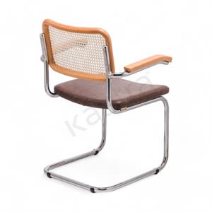 Cesca Düz Deri Minderli Kollu Sandalye - Naturel