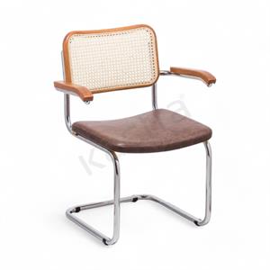 Cesca Düz Deri Minderli Kollu Sandalye - Ceviz