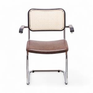 Cesca Düz Deri Minderli Kollu Sandalye - Siyah