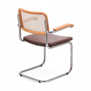 Cesca Düz Deri Minderli Kollu Sandalye - Naturel