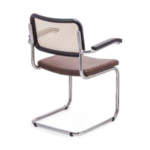 Cesca Düz Deri Minderli Kollu Sandalye - Siyah