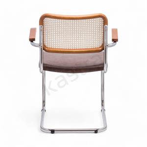 Cesca Düz Deri Minderli Kollu Sandalye - Ceviz