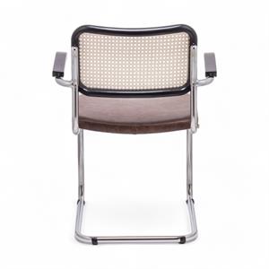 Cesca Düz Deri Minderli Kollu Sandalye - Siyah