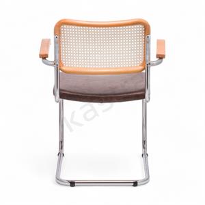 Cesca Düz Deri Minderli Kollu Sandalye - Naturel