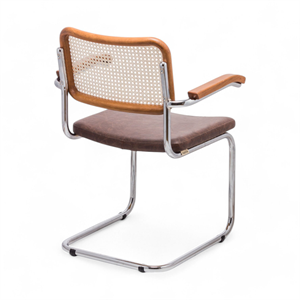 Cesca Düz Deri Minderli Kollu Sandalye - Ceviz