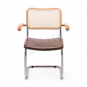 Cesca Düz Deri Minderli Kollu Sandalye - Naturel