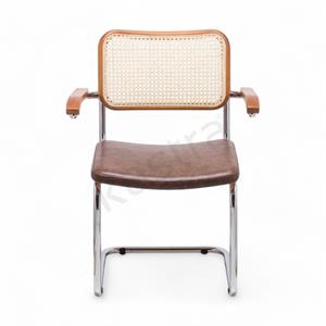 Cesca Düz Deri Minderli Kollu Sandalye - Ceviz