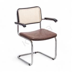 Cesca Düz Deri Minderli Kollu Sandalye - Siyah