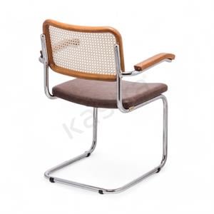 Cesca Düz Deri Minderli Kollu Sandalye - Ceviz