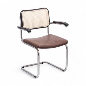 Cesca Düz Deri Minderli Kollu Sandalye - Siyah