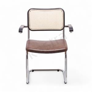 Cesca Düz Deri Minderli Kollu Sandalye - Siyah