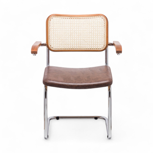 Cesca Düz Deri Minderli Kollu Sandalye - Ceviz