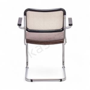 Cesca Düz Deri Minderli Kollu Sandalye - Siyah