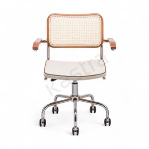 Cesca Fitilli Deri Minderli Kollu Çalışma Sandalyesi - Ceviz