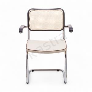 Cesca Fitilli Deri Minderli Kollu Sandalye - Siyah