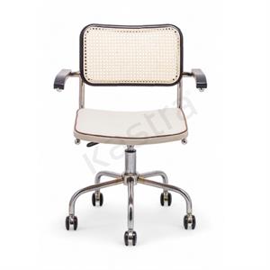 Cesca Fitilli Deri Minderli Kollu Çalışma Sandalyesi - Siyah