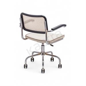 Cesca Fitilli Deri Minderli Kollu Çalışma Sandalyesi - Siyah