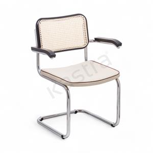 Cesca Fitilli Deri Minderli Kollu Sandalye - Siyah