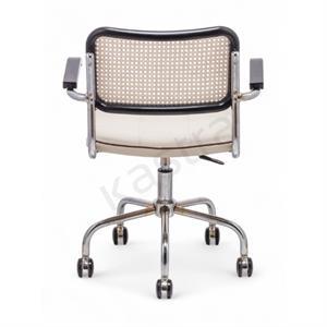 Cesca Fitilli Deri Minderli Kollu Çalışma Sandalyesi - Siyah