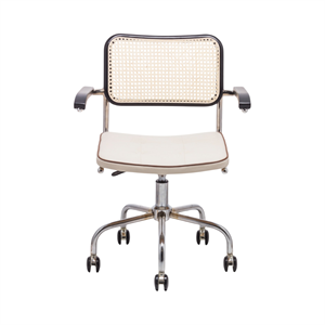 Cesca Fitilli Deri Kollu Çalışma Sandalyesi - Siyah