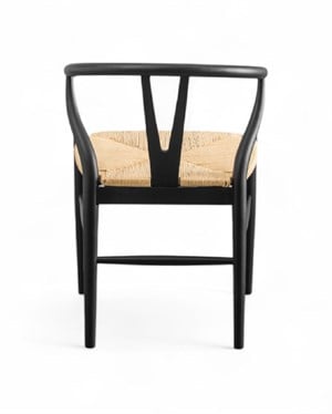 Wishbone İp Hasır Sandalye - Siyah