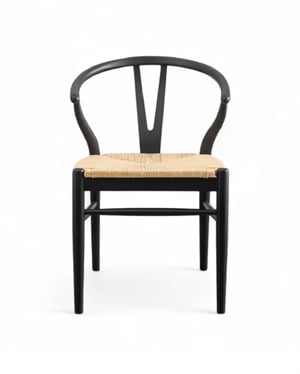 Wishbone İp Hasır Sandalye - Siyah