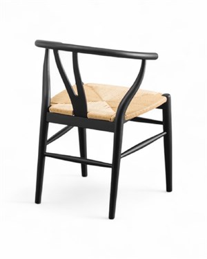 Wishbone İp Hasır Sandalye - Siyah