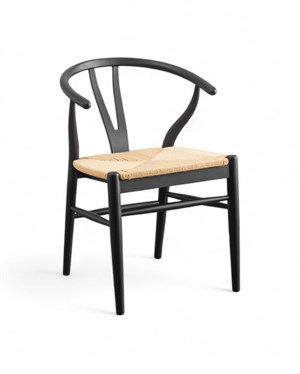 Wishbone İp Hasır Sandalye - Siyah