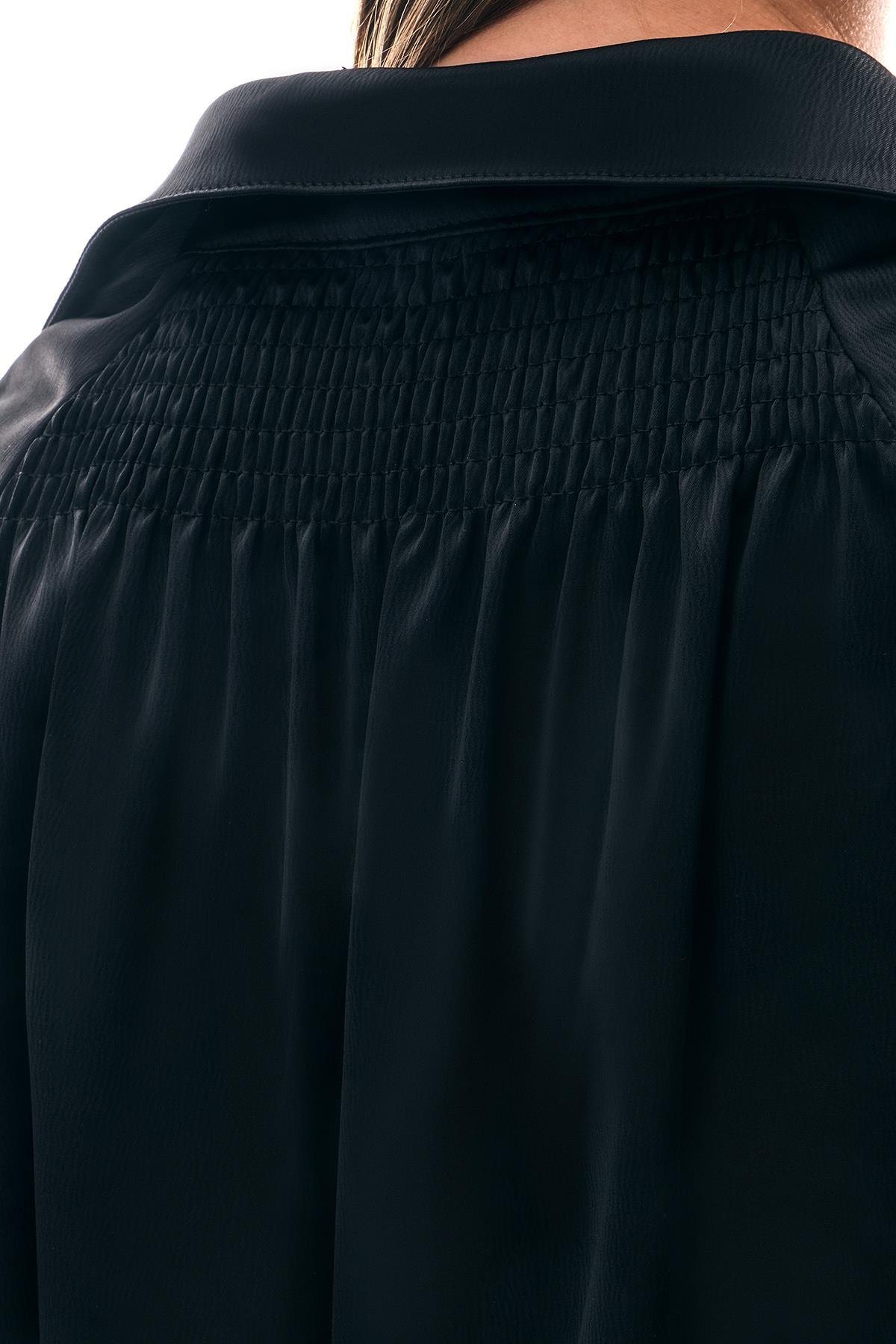 Büyük Beden Gömlek Yakalı Saten Bluz