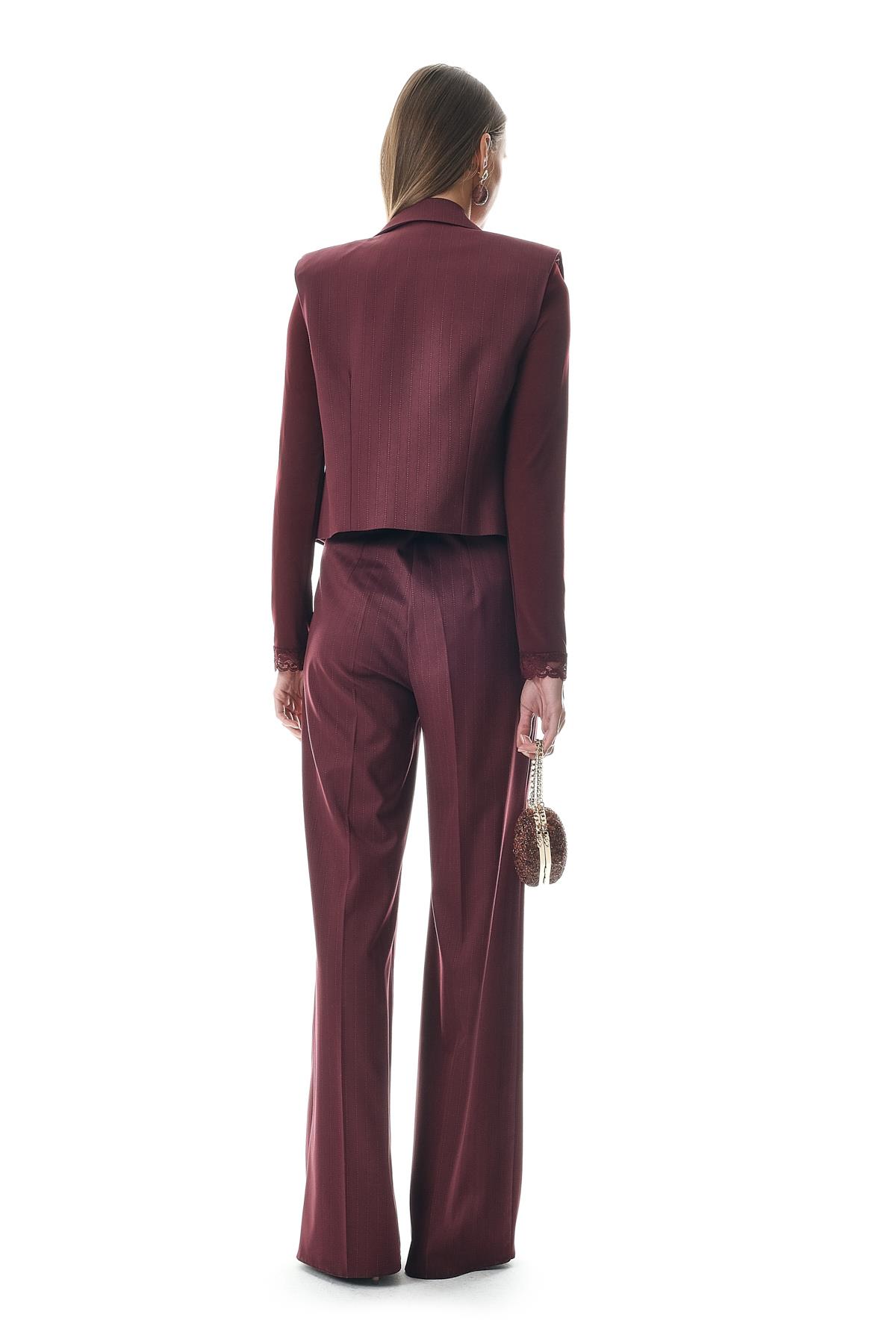 Çizgili Kolsuz Kruvaze Kısa Ceket