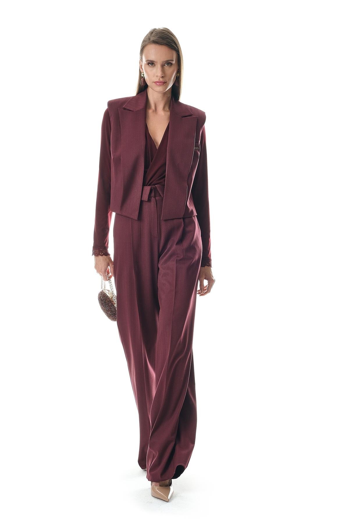 Çizgili Kolsuz Kruvaze Kısa Ceket