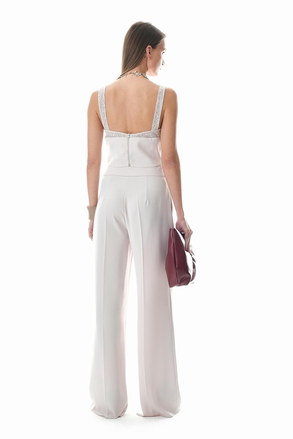 Dantel Garnili Crop Ve Bol Paça Pantolon Takım