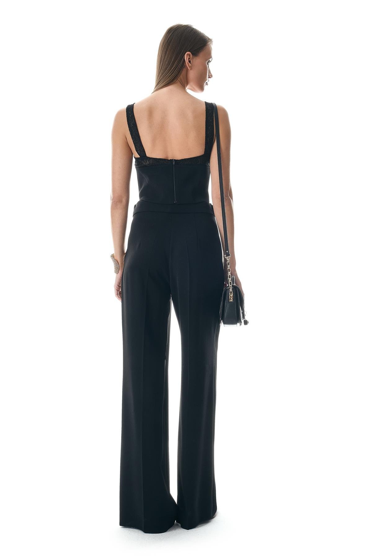 Dantel Garnili Crop Ve Bol Paça Pantolon Takım