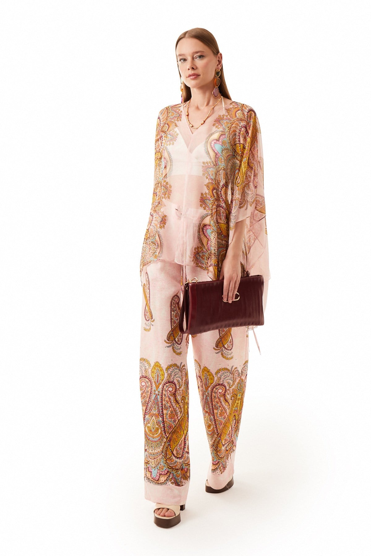Desenli Kimono Pantolon Takım