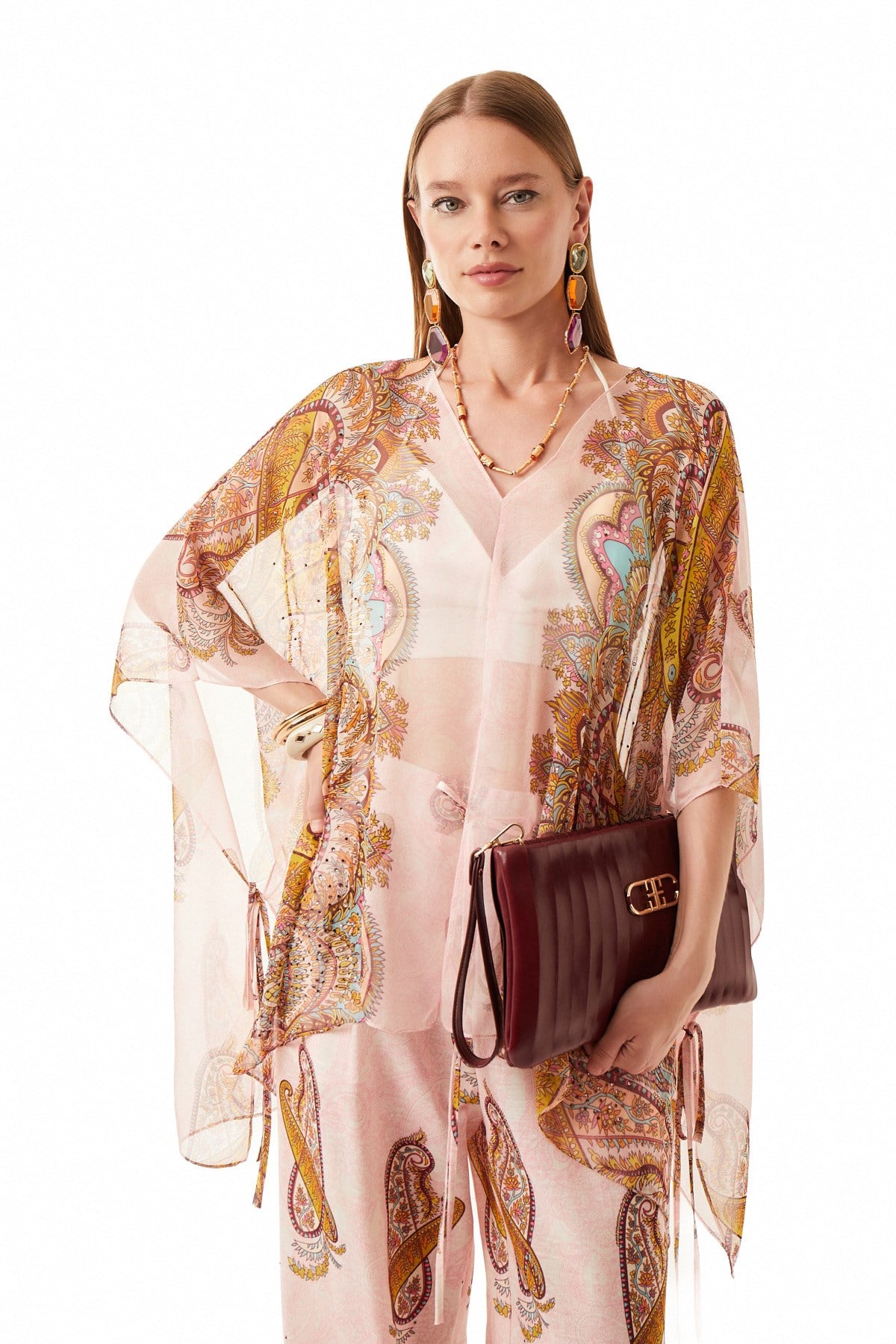 Desenli Kimono Pantolon Takım