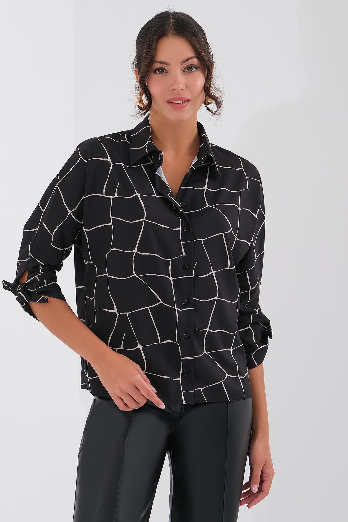 Desenli Saten Gömlek