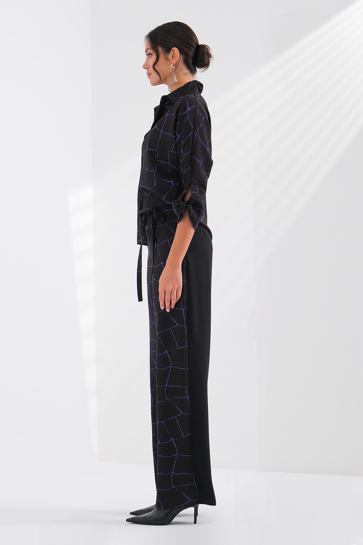 Desenli Saten Gömlek