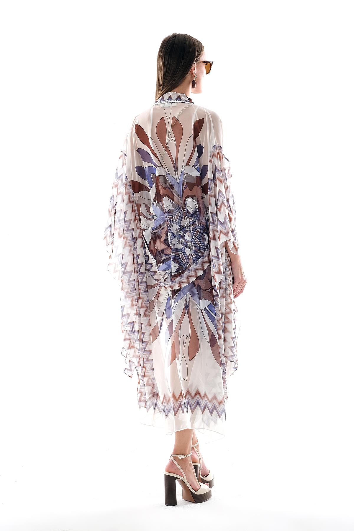 Desenli Şifon Kimono Ve Vual Şort Takım