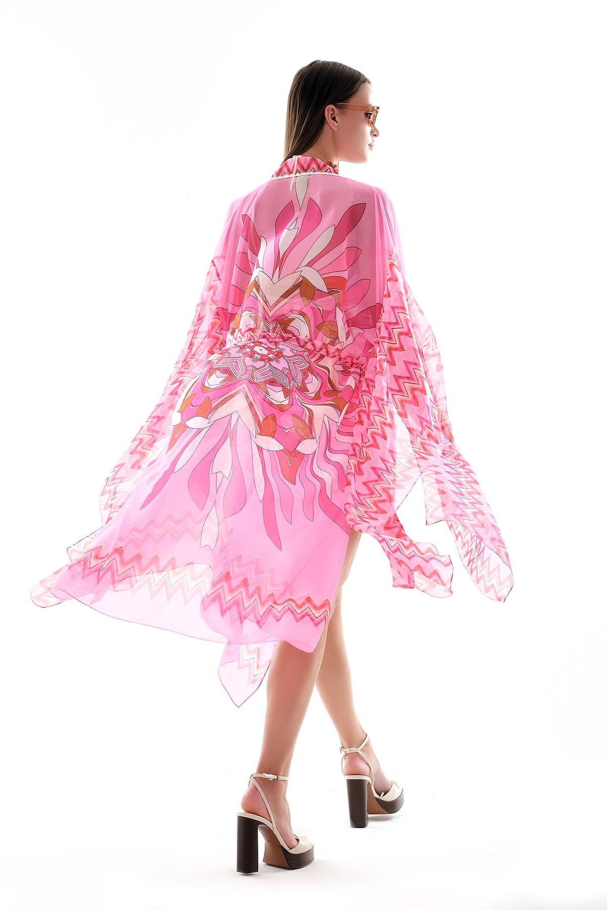 Desenli Şifon Kimono Ve Vual Şort Takım