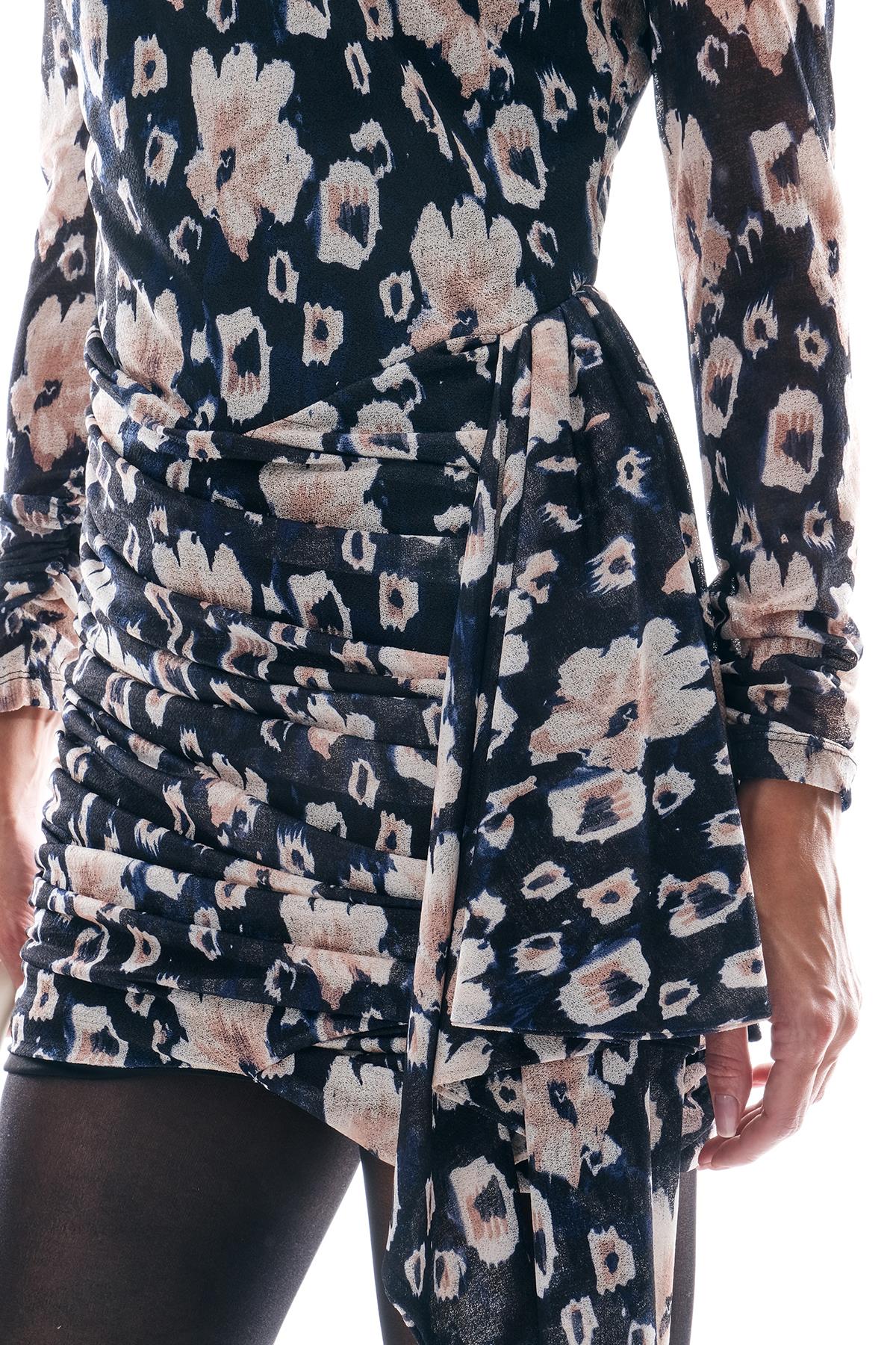 Desenli Tül Drapeli Ve Kuşaklı Mini Abiye Elbise