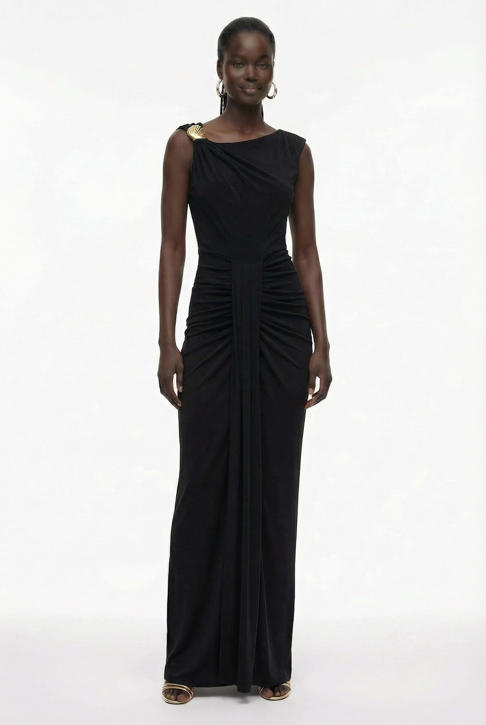 Drape Detaylı Asimetrik Maxi Elbise