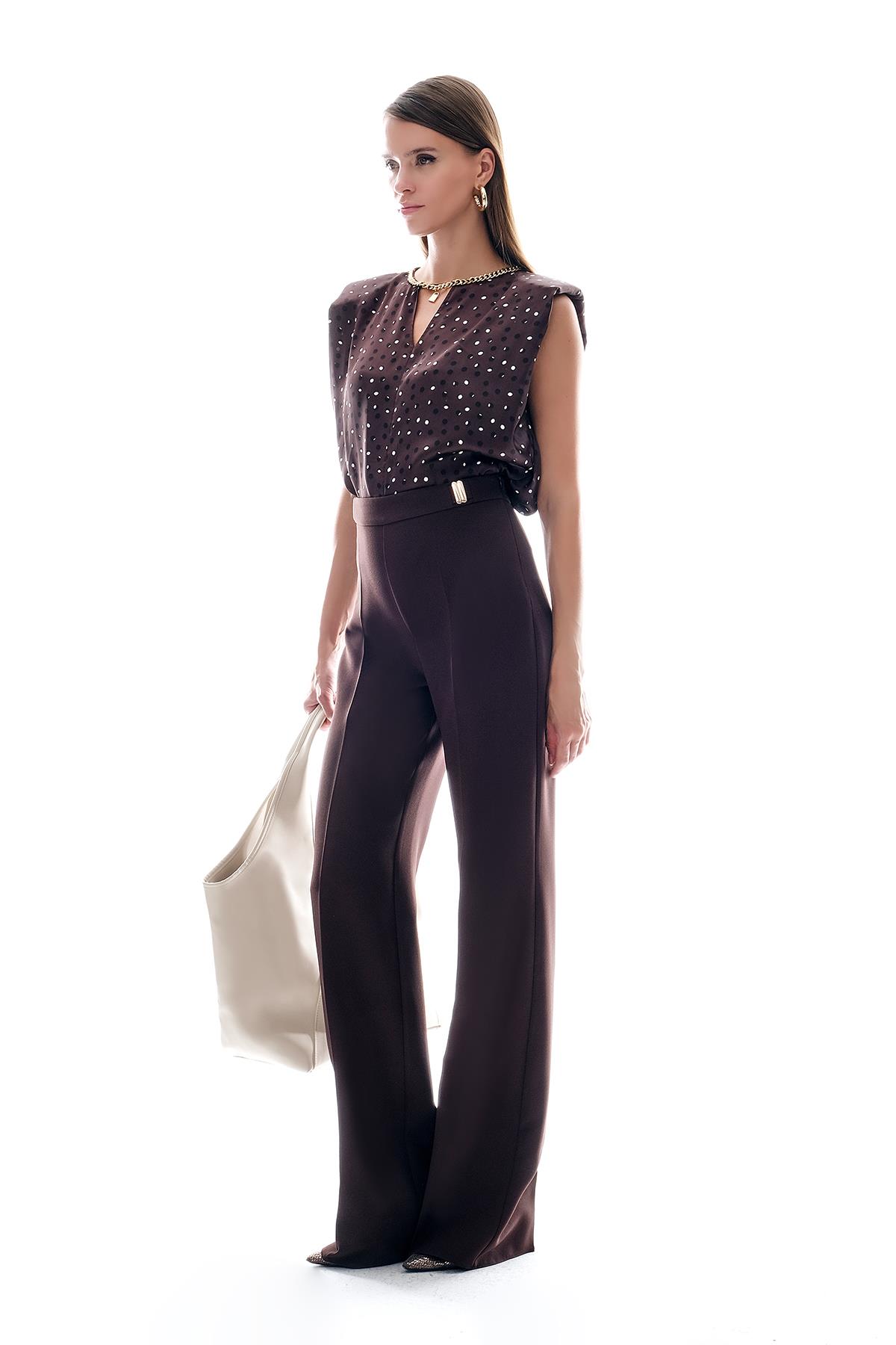 Gold Aksesuarlı Bol Paça Pantolon