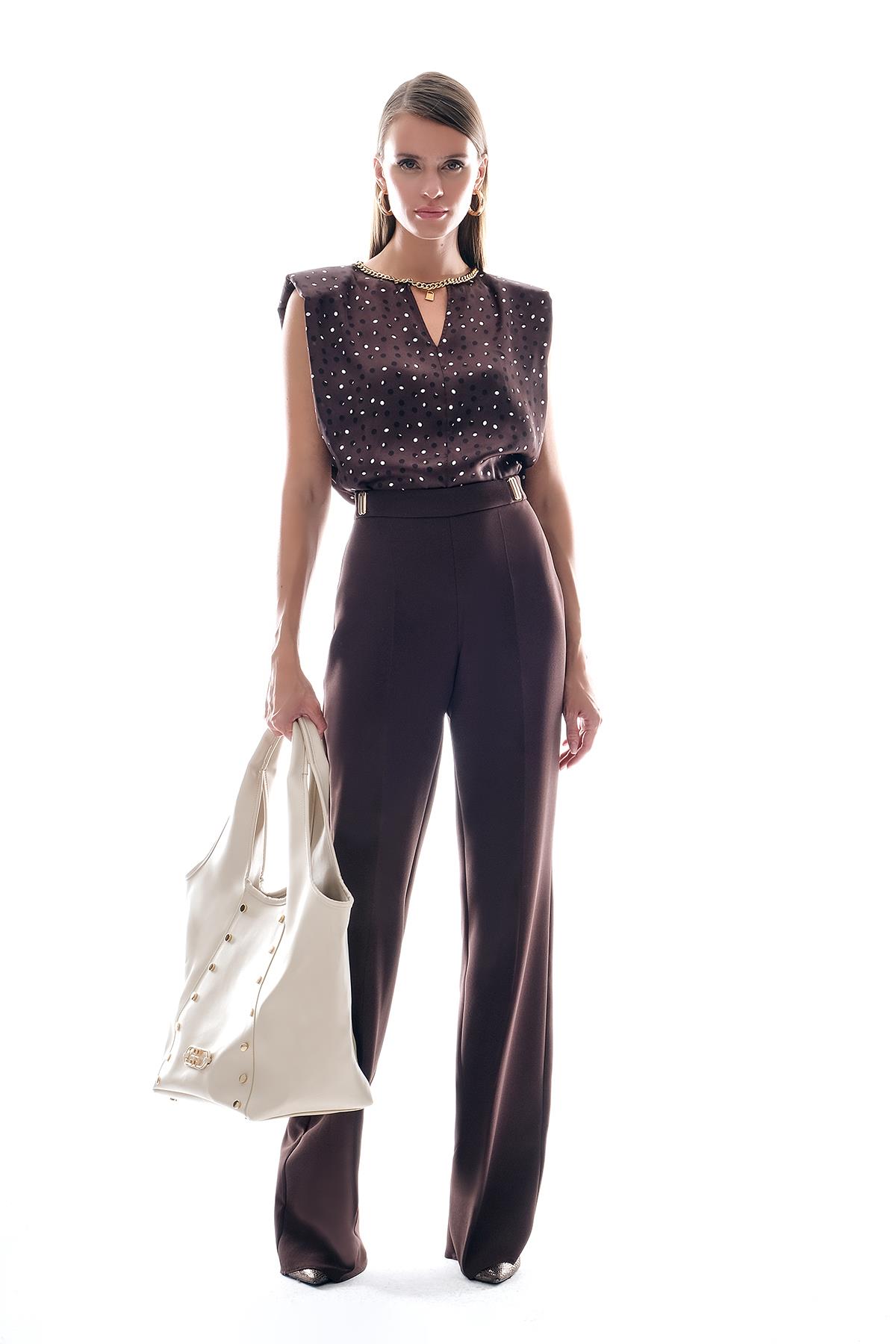 Gold Aksesuarlı Bol Paça Pantolon