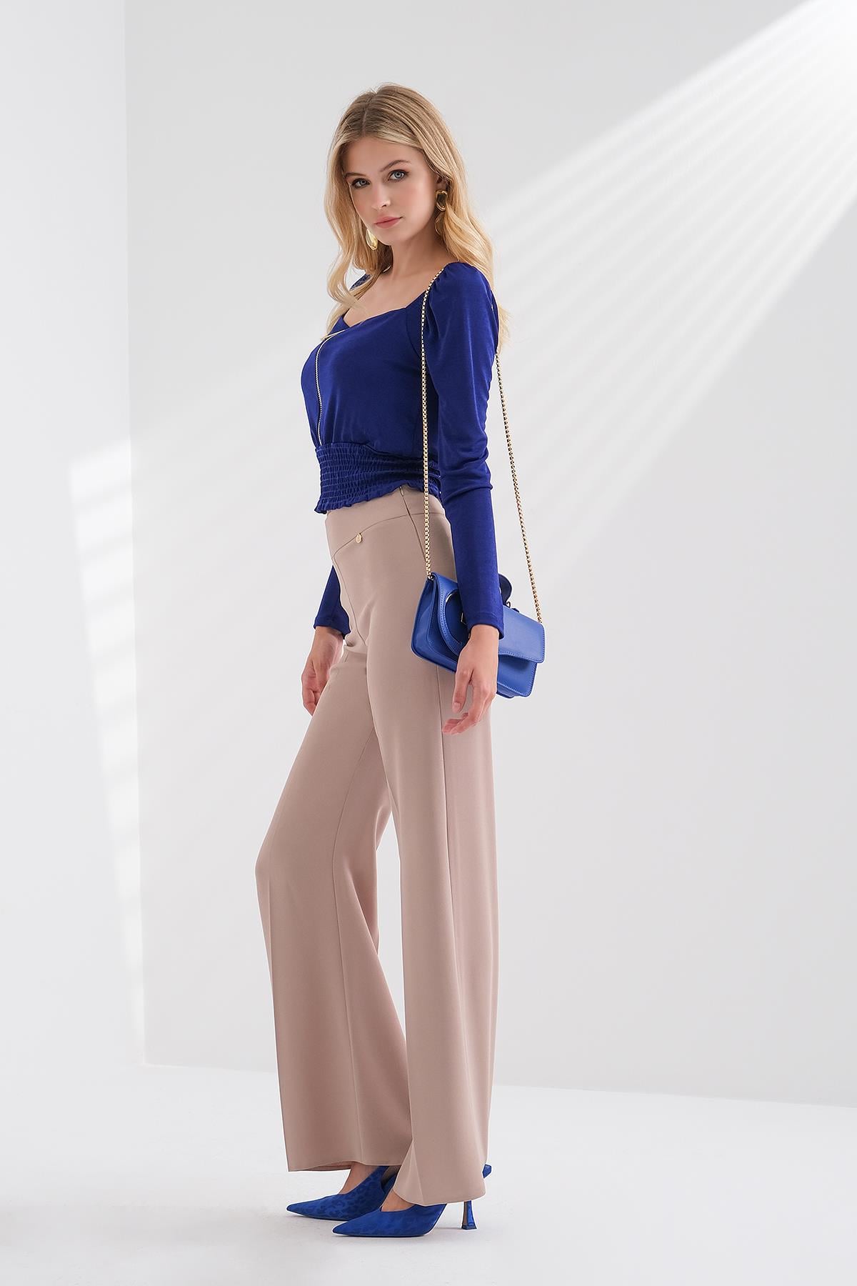 Gold Metal Fermuarlı Crop Bluz
