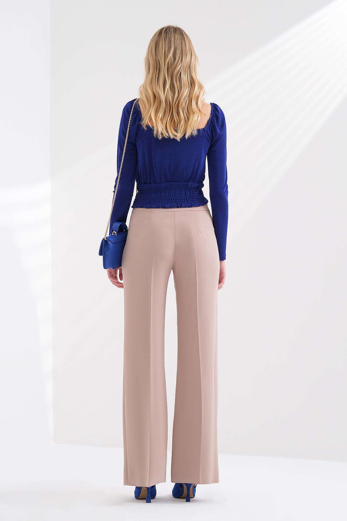 Gold Metal Fermuarlı Crop Bluz